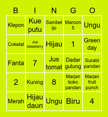 Nana Bingo Card