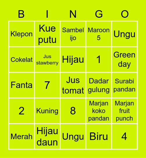 Nana Bingo Card