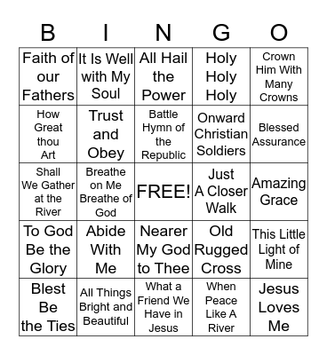 Hymnal Bingo Card