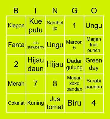 Nana Bingo Card
