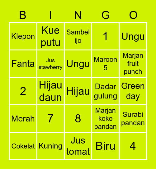 Nana Bingo Card