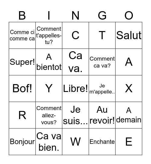 Greetings and Goodbyes Bingo Card