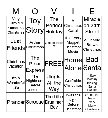 Holiday Movie Bingo Card