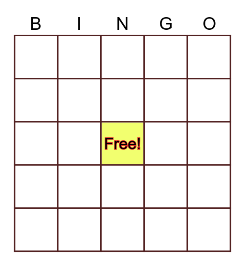 Lesson 18 BINGO! Bingo Card