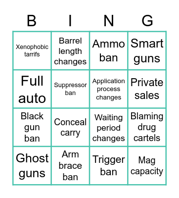 Gun bullshit Bingo Card