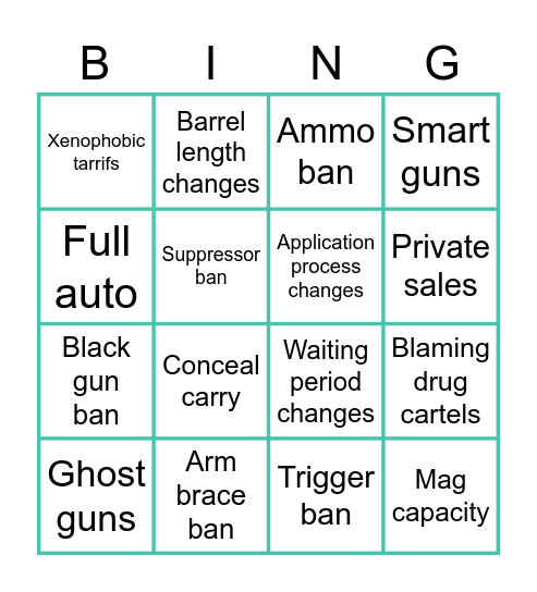 Gun bullshit Bingo Card