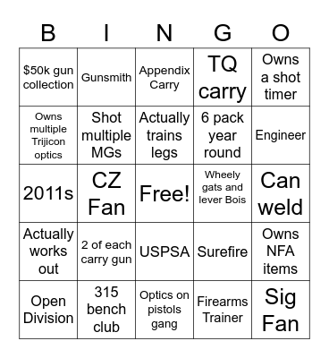 GunsNGains Bingo Card
