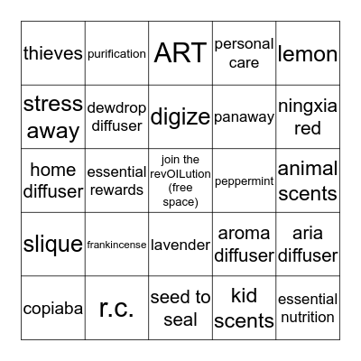 Young Living Essential Oils BINGO Card