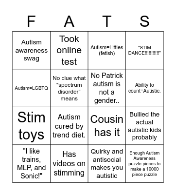 Faking Autism TikTard Special Bingo Card