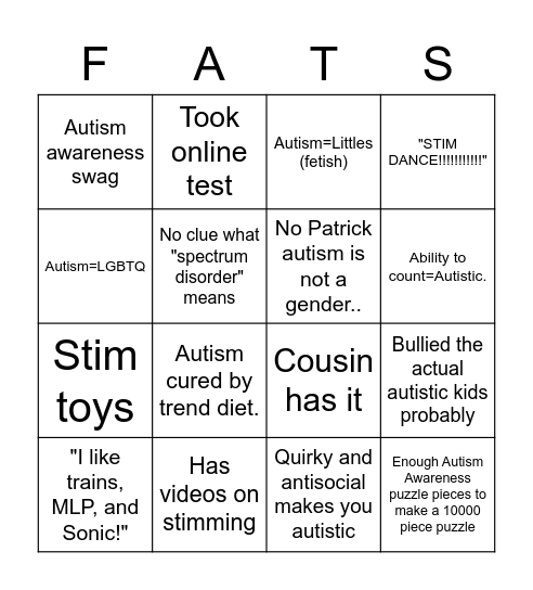 Faking Autism TikTard Special Bingo Card