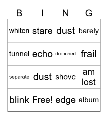 Vocabulary P2 Bingo Card