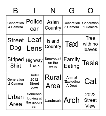 Google Maps Bingo Card