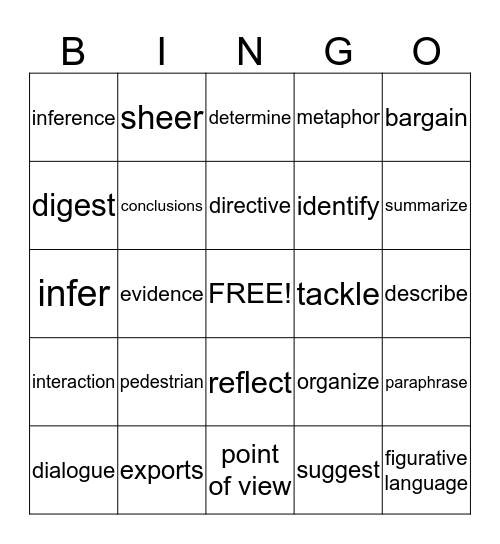 Vocabulary Bingo Card