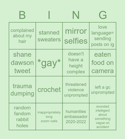 Anu Bingo Card