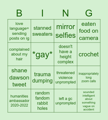 Anu Bingo Card