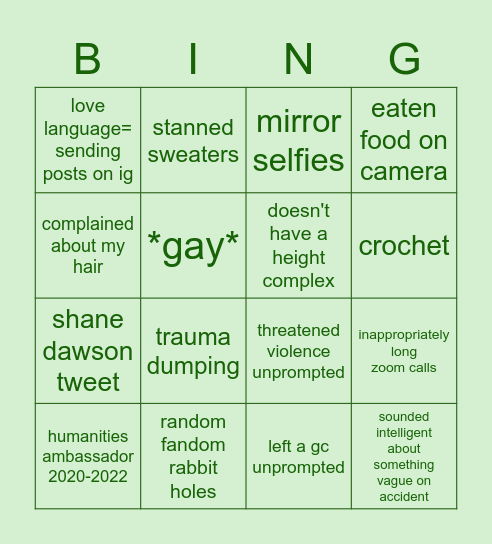 Anu Bingo Card