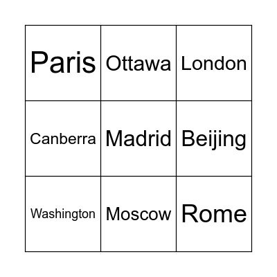 Country Capitals              Bingo Card