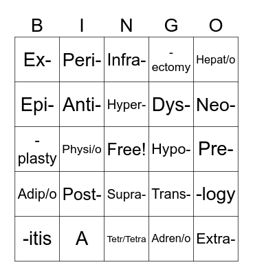 Veterinary Medical Terms BINGO Card