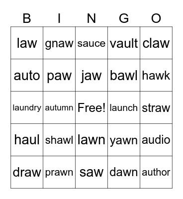 aw/au words Bingo Card