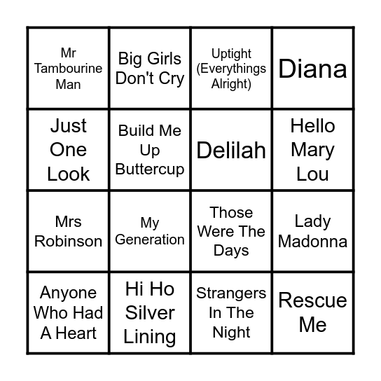 Swinging 60s Bingo Card