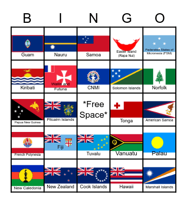 Oceania Flags Bingo Card