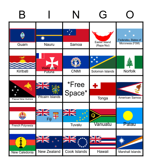 Oceania Flags Bingo Card