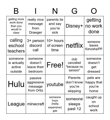 Senior Skip Day Bingo Card