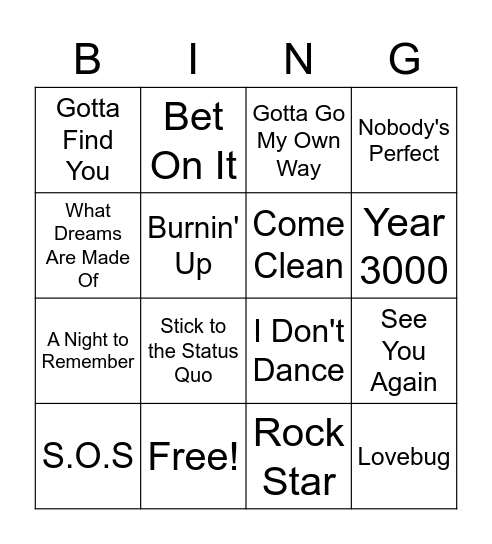 Maddi's Hens Bingo - Childhood Bangers Bingo Card