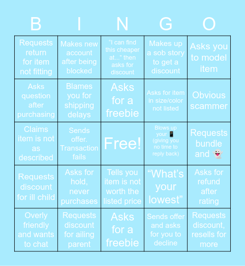 Mercari Message Bingo Card