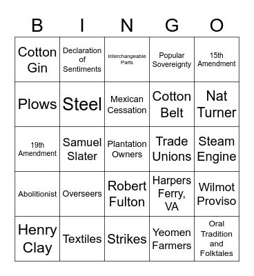 Industrialization Bingo Card