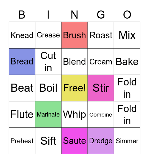 Cooking term vocab Bingo Card