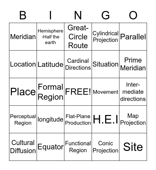 Geography Bingo Card