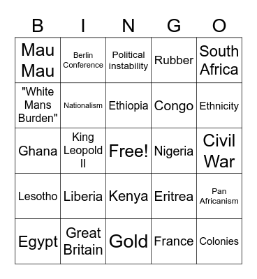 Independence in Africa Bingo Card