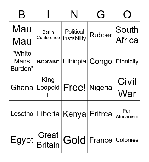 Independence in Africa Bingo Card