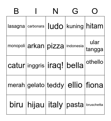 Etrella Bingo Card