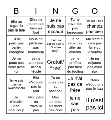 La Négation Bingo Card