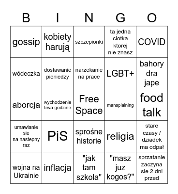 Rodzina się spotyka na święta Bingo Card