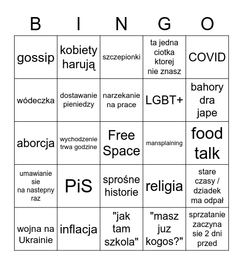 Rodzina się spotyka na święta Bingo Card