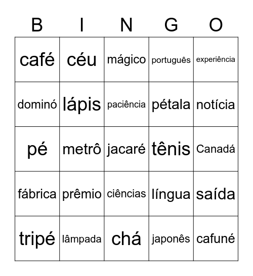 Acentos Bingo Card