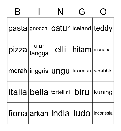 mona Bingo Card