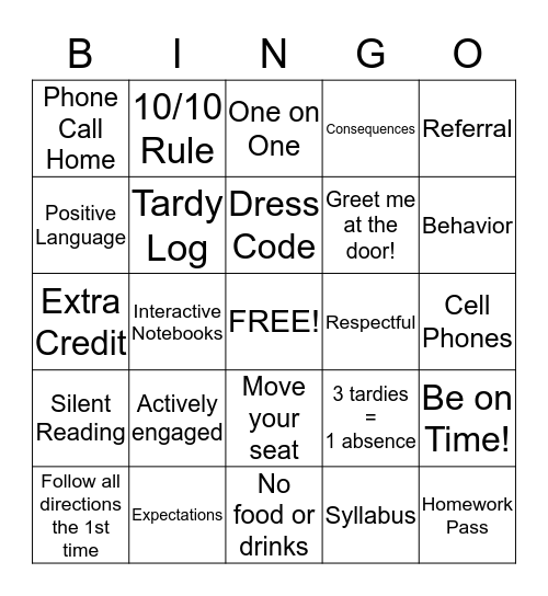 That's BAE (Behavior and Expectations) Bingo Card