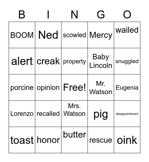 Mercy Watson to the Rescue Bingo Card