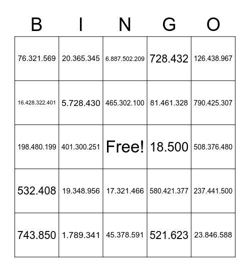 NUMEROS GRANDES Bingo Card