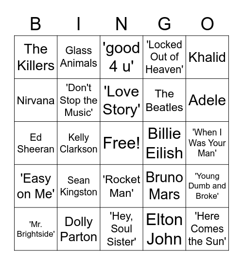 SFL Awards Night Musical Bingo Card