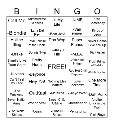 Name That Tune Bingo! Bingo Card