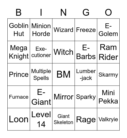 Midladder Bingo Card