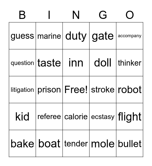 Test Bingo Card