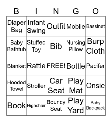 Belinda's Baby Shower Gift Bingo Card