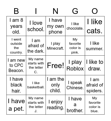 Name Bingo Card
