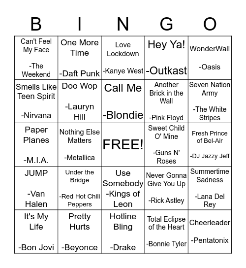 Name That Tune Bingo! Bingo Card